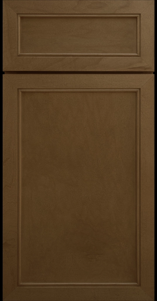 Alpine Slim narrow stile and rail cabinet door with a flat center panel in a Cognac stain